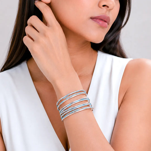 Silver Blue Enamel Bangles