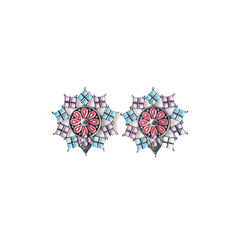 Floral Geometric Silver Studs