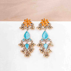 Antique Gold Floral Teardrop Dangle Earrings