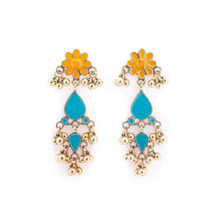 Antique Gold Floral Teardrop Dangle Earrings