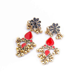 Antique Gold Floral Teardrop Dangle Earrings