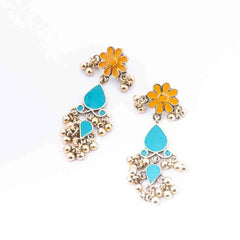Antique Gold Floral Teardrop Dangle Earrings