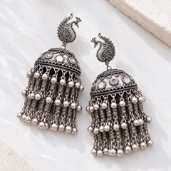 Oxidised Peacock Jhumka Earrings