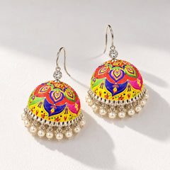 Rangoli Pattern Meenakari Jhumkas