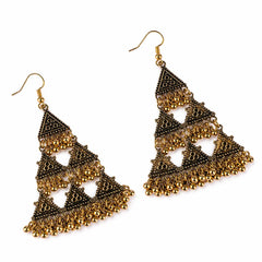 Antique Gold Triangular Ghungroo Chandelier Earrings