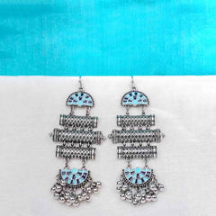 Geometric Enamel Inlay Oxidised Dangle Earrings