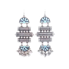 Geometric Enamel Inlay Oxidised Dangle Earrings