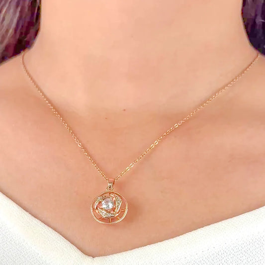 Rose Gold Circular Gem Spinning Necklace