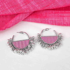 Enamelled Chevron Semi-circle Hoops