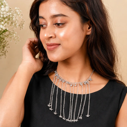Silver Multi Chain Tassel Necklace