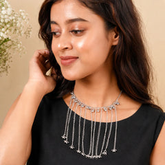 Silver Multi Chain Tassel Necklace