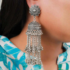 Oxidised Floral Ghungroo Tassel Dangle