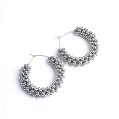 Silver Beaded Hoop Earrings