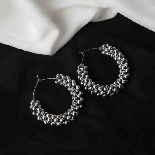 Silver Beaded Hoop Earrings