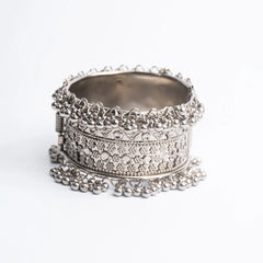 Intricate Silver Ghungroo Cuff Bangle