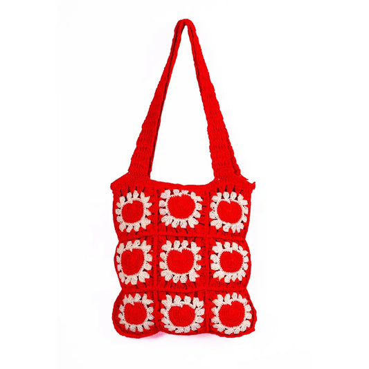 Crochet Knitted Heart Shoulder Bag