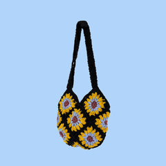 Black Sunflower Crochet Shoulder Bag