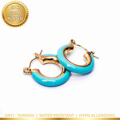 Enamel Round Small Hoop Earrings - 18K Gold Plated