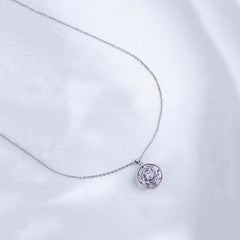 Circular Gems Spinning Necklace - Rhodium Plated