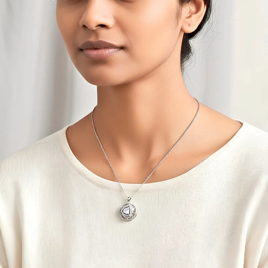 Circular Gems Spinning Necklace - Rhodium Plated