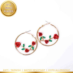 Radiant Rose Vine Hoops - 18K Gold Plated
