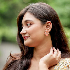 Elegant Golden Floral Stud Earrings - 18K Gold Plated