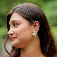 Elegant Golden Floral Stud Earrings - 18K Gold Plated