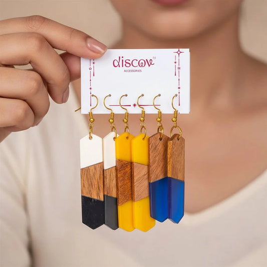 Set of 3 Wooden Resin Earrings Combo
