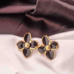 Elegant Golden Floral Stud Earrings - 18K Gold Plated