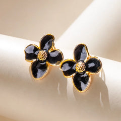 Elegant Golden Floral Stud Earrings - 18K Gold Plated