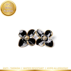 Elegant Golden Floral Stud Earrings - 18K Gold Plated
