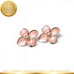 Elegant Golden Floral Stud Earrings - 18K Gold Plated