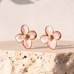 Elegant Golden Floral Stud Earrings - 18K Gold Plated