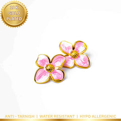 Elegant Golden Floral Stud Earrings - 18K Gold Plated