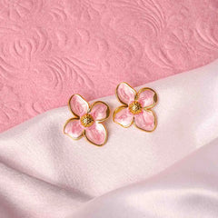 Elegant Golden Floral Stud Earrings - 18K Gold Plated