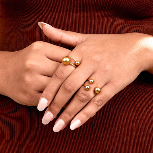 Pack of 2 Golden Orbit Sphere Open Rings