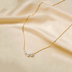 Elegant String of Pearl Golden Chain Necklace - 18K Gold Plated