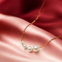 Elegant String of Pearl Golden Chain Necklace - 18K Gold Plated
