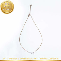 Elegant String of Pearl Golden Chain Necklace - 18K Gold Plated