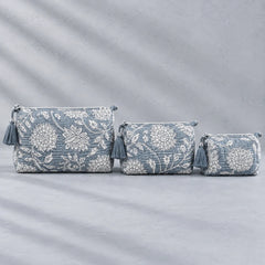 Grey & White Blossom Pouch Set