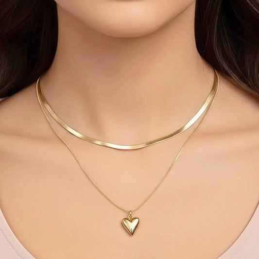 Layered Heart Necklace - 18K Gold Plated