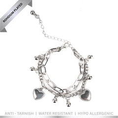 Silver Heart Charms Layered Bracelet