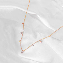 Dainty Golden Rectangular Gem Necklace - 18K Gold Plated