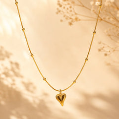 Golden Heart Beaded Necklace - 18K Gold Plated