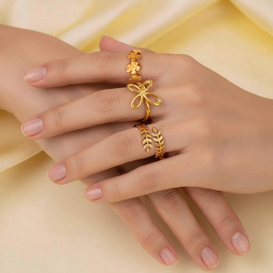 Pack Of 3 Floral Elegance Adjustable Rings Combo