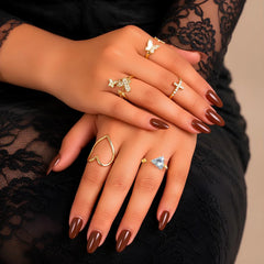 Pack Of 5 Butterfly Heart Crystal Ring Combo
