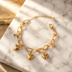Golden Heart Charm Link Chain Bracelet