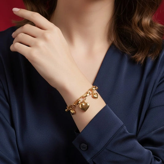 Golden Heart Charm Link Chain Bracelet