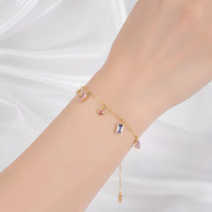 Colourful Gemstone Chain Bracelet - 18K Gold Plated