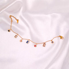 Colourful Gemstone Chain Bracelet - 18K Gold Plated